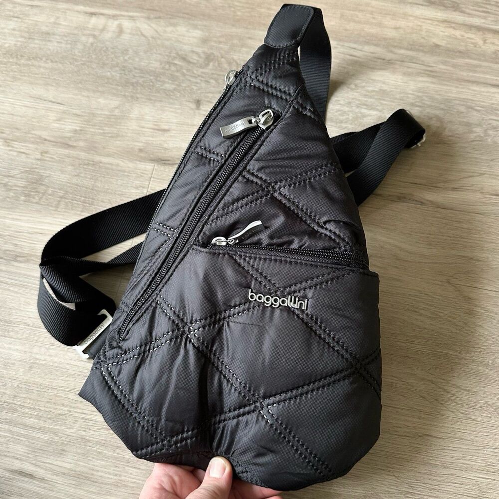 Baggalini Black Quilted Mini Crossbody Sling Bag Backpack RARE Style/Color